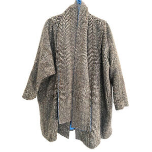Custom made Vintage Wool herringbone 3/4 Length women's winter coat, 4XL